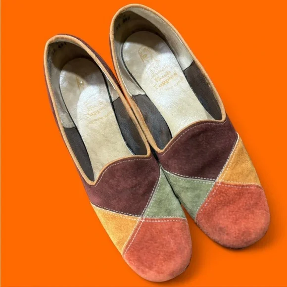 Beautiful vintage suede patchwork groovy MCM colored heels - Picture 2 of 8